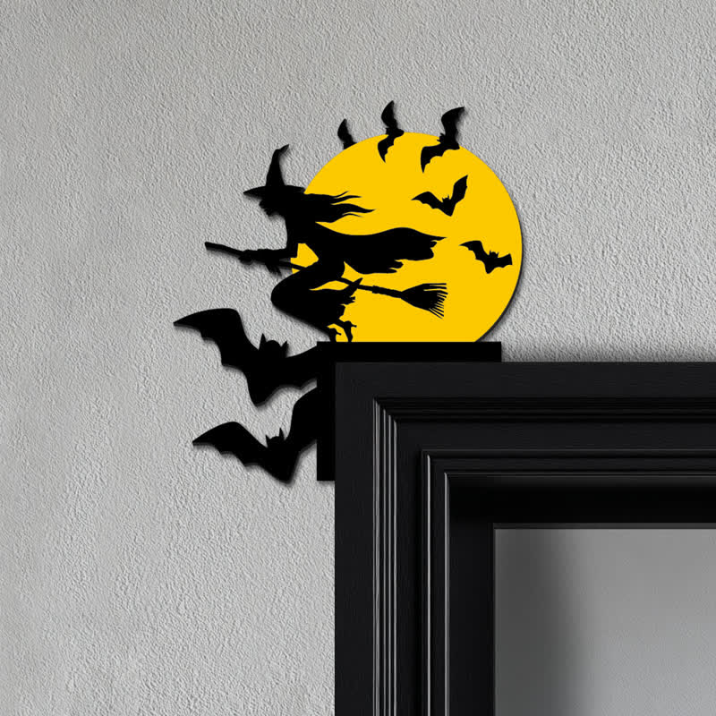 Hexe & Fledermäuse Halloween Türeckendekoration - 3 STÜCKE - image 0