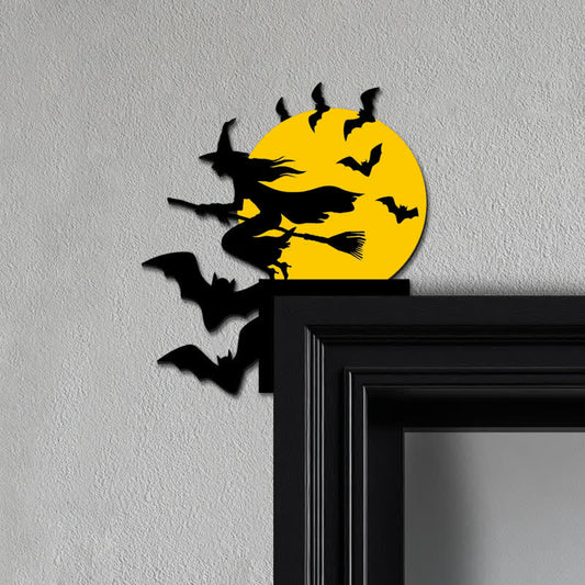 Hexe & Fledermäuse Halloween Türeckendekoration - 3 STÜCKE - image 0