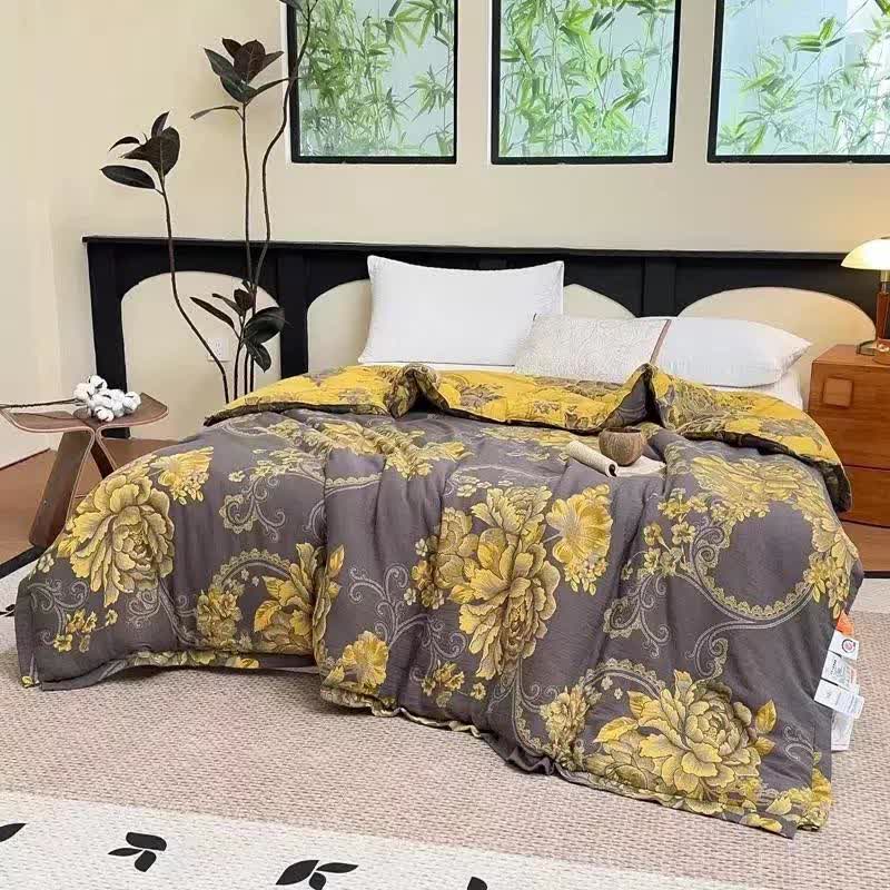 Luxuriöse Jacquard-Steppdecke aus Baumwollgaze mit Pfingstrosenmotiv - image 1