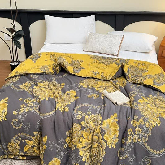 Luxuriöse Jacquard-Steppdecke aus Baumwollgaze mit Pfingstrosenmotiv - Winterquilt - 220cm x 240cm - image 0