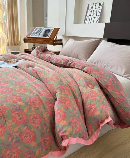Rosa Rosen-Steppdecke aus Baumwollgaze-Jacquard - image 2