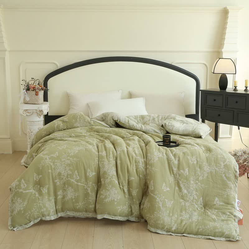 Steppdecke aus Baumwollgaze mit Zweig und Schmetterlingen, Jacquard - Winterquilt - 220cm x 240cm - image 0