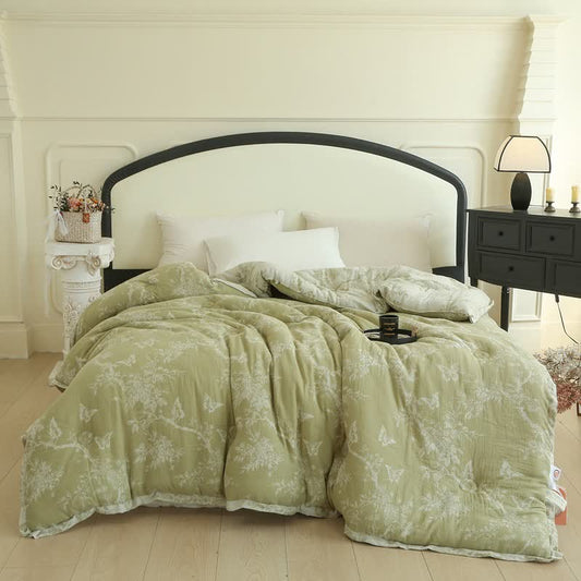 Steppdecke aus Baumwollgaze mit Zweig und Schmetterlingen, Jacquard - Winterquilt - 220cm x 240cm - image 0