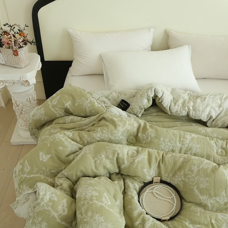 Steppdecke aus Baumwollgaze mit Zweig und Schmetterlingen, Jacquard - image 5