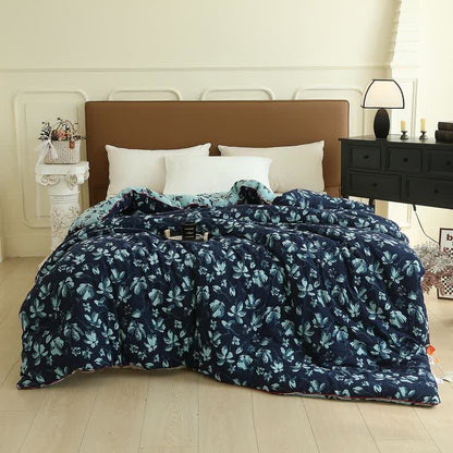 Flourish Flower Baumwollgaze-Jacquard-Steppdecke - Blau - Winterquilt - 220cm x 240cm - image 0