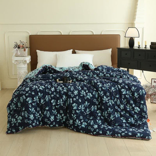 Flourish Flower Baumwollgaze-Jacquard-Steppdecke - Blau - Winterquilt - 220cm x 240cm - image 0