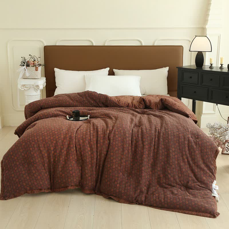 Retro-Blumen-Steppdecke aus Baumwollgaze-Jacquard - Dunkelrot - Winterquilt - 220cm x 240cm - image 8