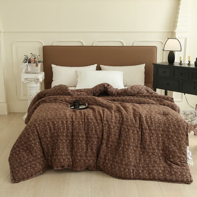 Retro-Blumen-Steppdecke aus Baumwollgaze-Jacquard - Kaffee - Winterquilt - 220cm x 240cm - image 17