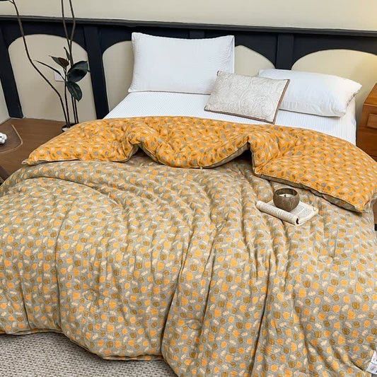 Lustige Kürbis-Steppdecke aus Baumwollgaze und Jacquard - Gelb - Winterquilt - 220cm x 240cm - image 0
