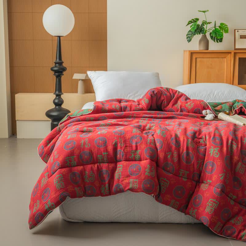 Retro-glückverheißende Jacquard-Steppdecke aus Baumwollgaze - image 0