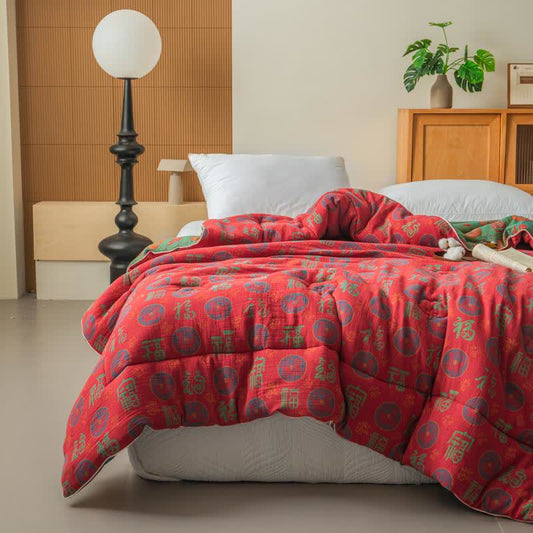 Retro-glückverheißende Jacquard-Steppdecke aus Baumwollgaze - image 0