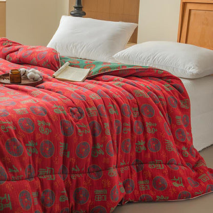 Retro-glückverheißende Jacquard-Steppdecke aus Baumwollgaze - image 3