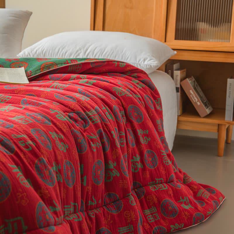 Retro-glückverheißende Jacquard-Steppdecke aus Baumwollgaze - image 2