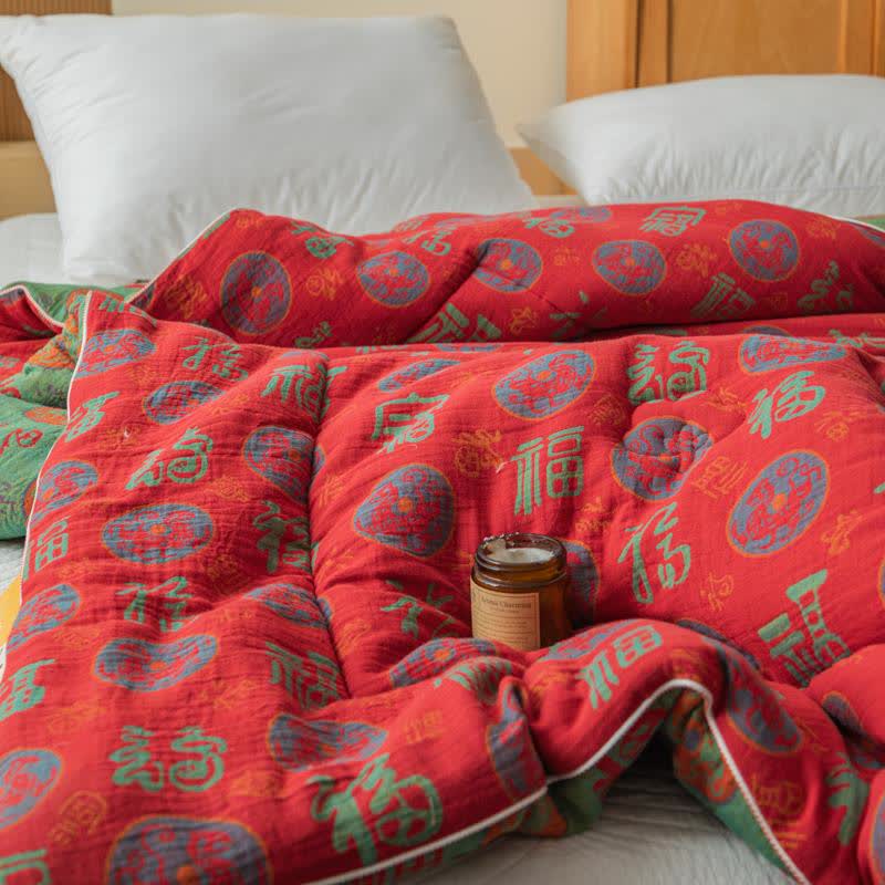 Retro-glückverheißende Jacquard-Steppdecke aus Baumwollgaze - image 4