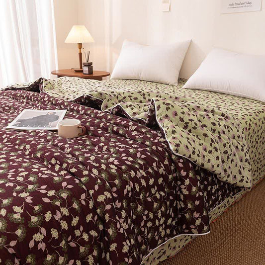 Jacquard-Steppdecke aus Baumwollgaze mit botanischen Blättern - image 0
