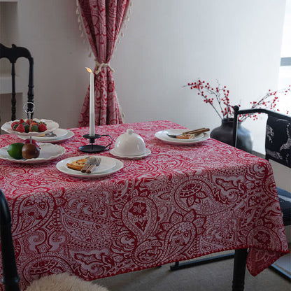 Jacquard-Tischdecke im Ethno-Stil mit Paisley-Muster - Rot - 160cm x 160cm - image 0