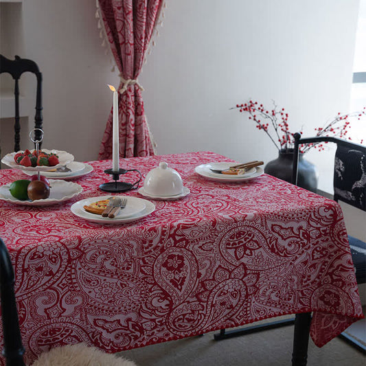 Jacquard-Tischdecke im Ethno-Stil mit Paisley-Muster - Rot - 160cm x 160cm - image 0