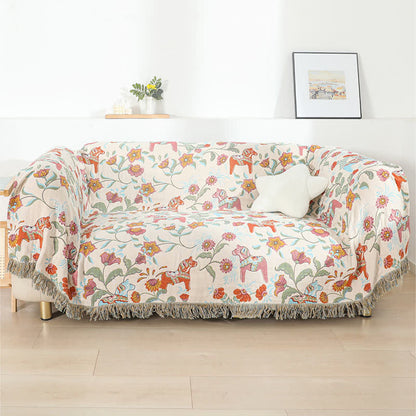 Steppdecke aus natürlicher Baumwollgaze mit Pferdemotiv und Blumenmuster - image 3