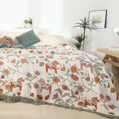 Steppdecke aus natürlicher Baumwollgaze mit Pferdemotiv und Blumenmuster - image 2