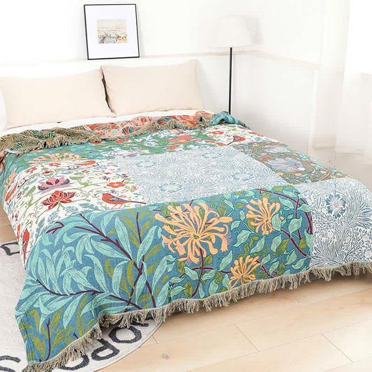 Patchwork-Steppdecke aus natürlicher Baumwollgaze mit Blumenmuster - 200cm x 230cm - image 0