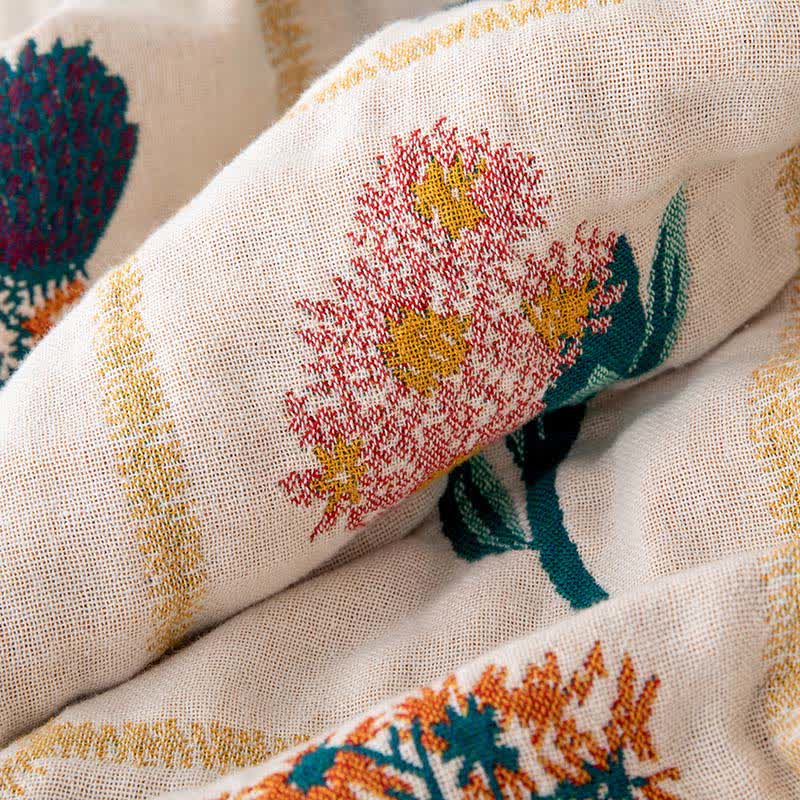 Steppdecke aus natürlicher Baumwollgaze mit Blumenmuster und Karomuster - image 3