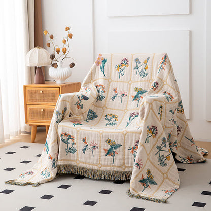 Steppdecke aus natürlicher Baumwollgaze mit Blumenmuster und Karomuster - image 1