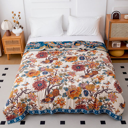 Luxuriöse Steppdecke aus natürlicher Baumwolle mit Blumenmuster und Schmetterlingen - 200cm x 230cm - image 0