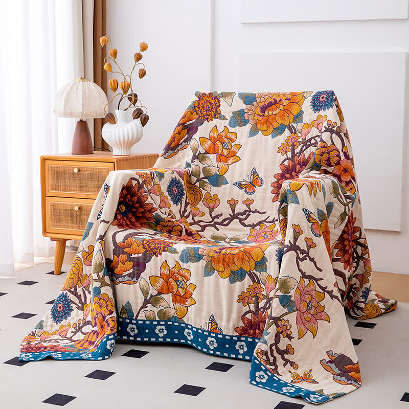 Luxuriöse Steppdecke aus natürlicher Baumwolle mit Blumenmuster und Schmetterlingen - image 1