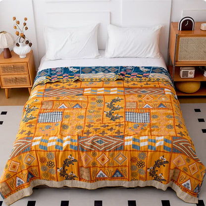 Patchwork-Steppdecke aus natürlicher Baumwolle mit geometrischem Muster - image 1