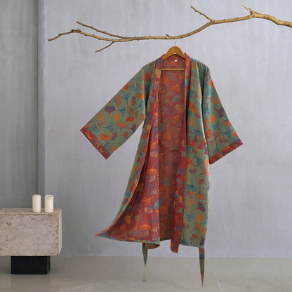 Kimono-Bademantel aus Ginkgo-Biloba-Baumwolle - Dunkelgrün - XL - image 52