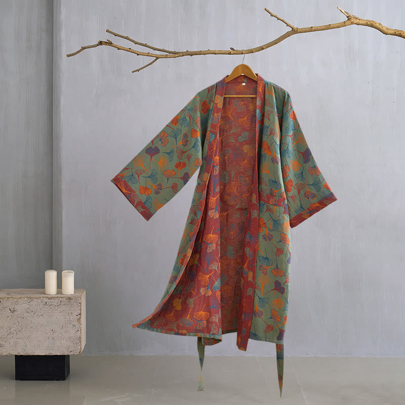Kimono-Bademantel aus Baumwollgaze „Ginkgo Biloba“ - Dunkelgrün - XL - image 35