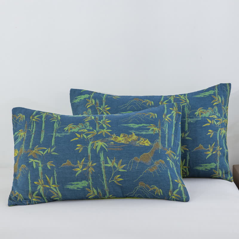 Wendedecke aus Bambus-Naturbaumwolle - Blau - 2 Kissenbezüge - 51cm x 91cm - image 6
