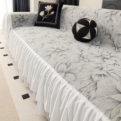 Chenille-Sofaschoner „Lily“ mit Rüschen - Hellgrau - 180cm x 340cm - image 0