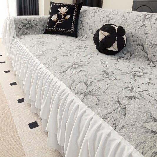 Chenille-Sofaschoner „Lily“ mit Rüschen - Hellgrau - 180cm x 340cm - image 0