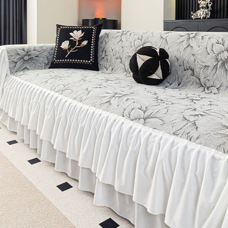 Chenille-Sofaschoner „Lily“ mit Rüschen - image 1