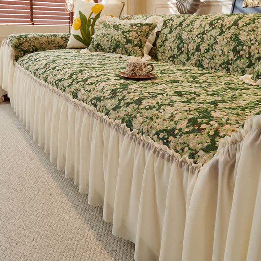 Grüner Sofaschoner mit Blumenmuster und Rüschen - 180cm x 340cm - image 0