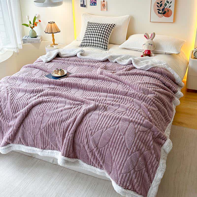 Sherpa-Überwurfdecke mit Blattstruktur - Lila - 200cm x 230cm - image 8
