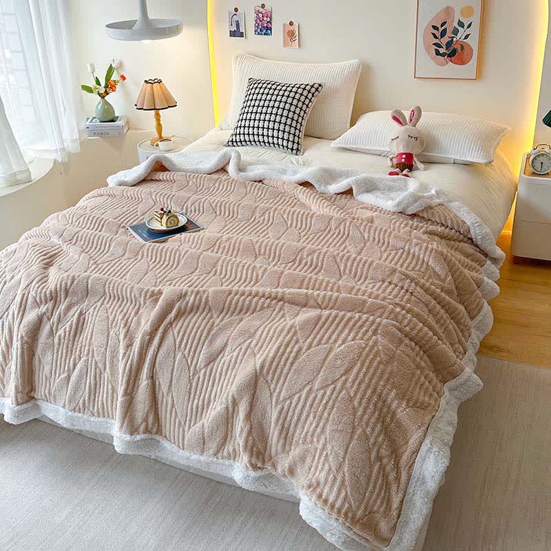 Sherpa-Überwurfdecke mit Blattstruktur - Khaki - 200cm x 230cm - image 6
