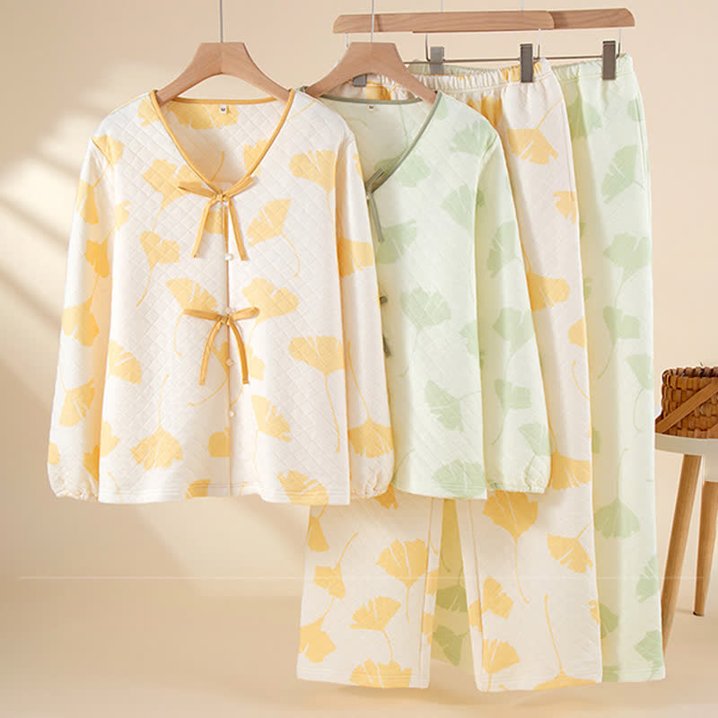 Warmes Loungewear-Set aus Baumwolle mit Ginkgoblättern - image 0