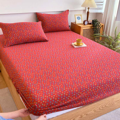 Spannbettlaken aus Baumwollgaze mit Ahornblatt-Motiv - Laken mit 2 Kissenbezügen - 180cm x 200cm - image 0