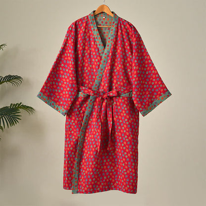 Kimono-Bademantel aus Bio-Baumwolle mit Ahornblatt-Print - image 3
