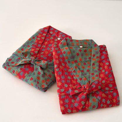 Kimono-Bademantel aus Bio-Baumwolle mit Ahornblatt-Print - image 2