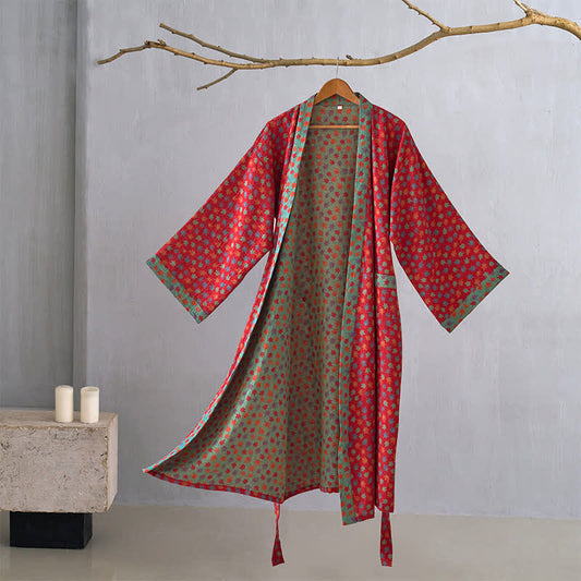 Kimono-Bademantel aus Bio-Baumwolle mit Ahornblatt-Print - Rot - 2XL - image 0