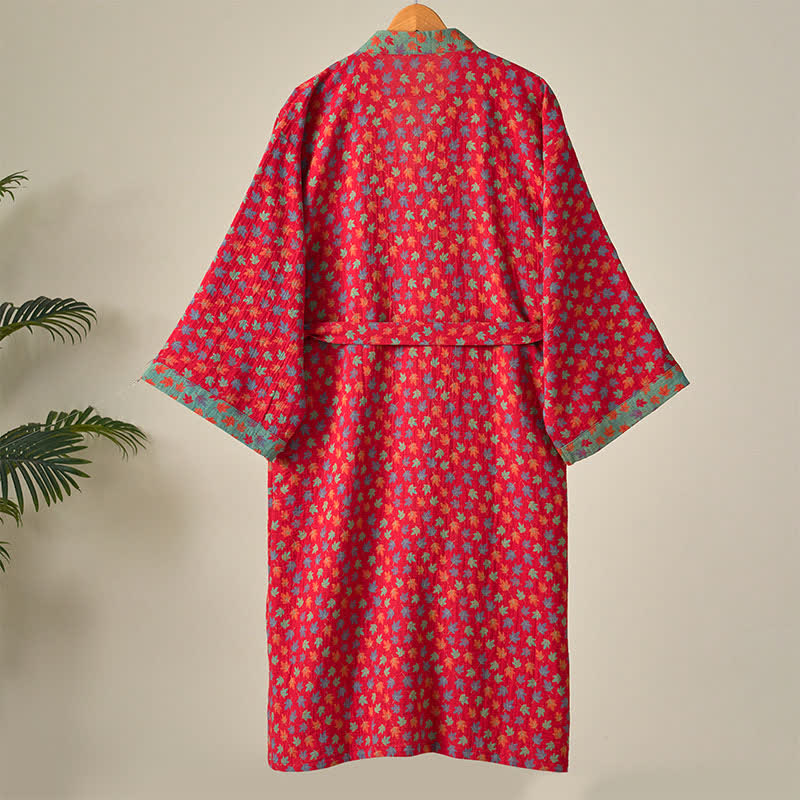 Kimono-Bademantel aus Bio-Baumwolle mit Ahornblatt-Print - image 4