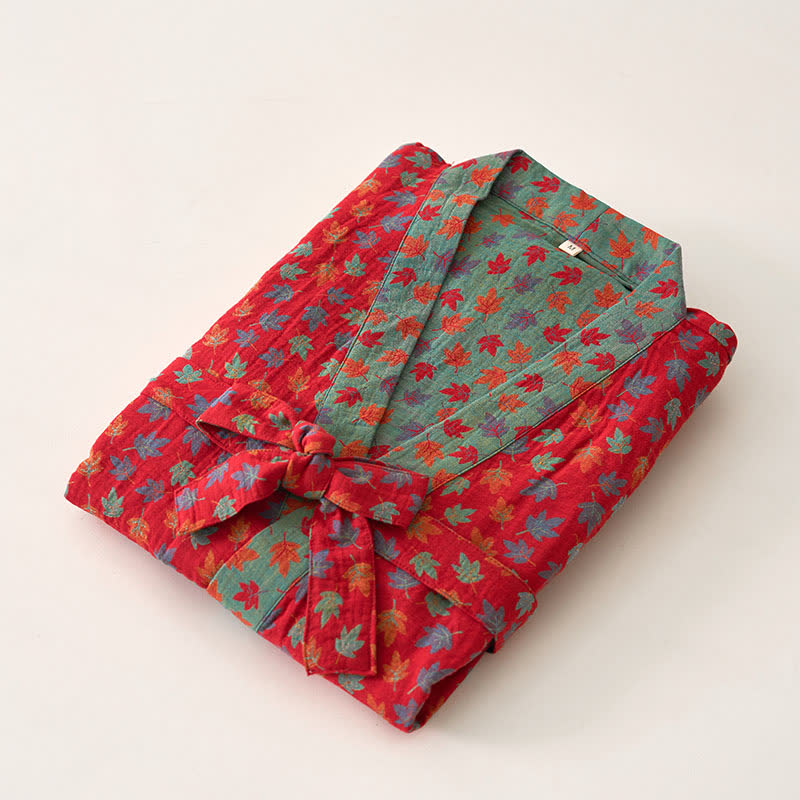 Kimono-Bademantel aus Bio-Baumwolle mit Ahornblatt-Print - image 5