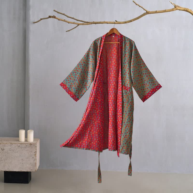 Kimono-Bademantel aus Bio-Baumwolle mit Ahornblatt-Print - Grün - 2XL - image 14