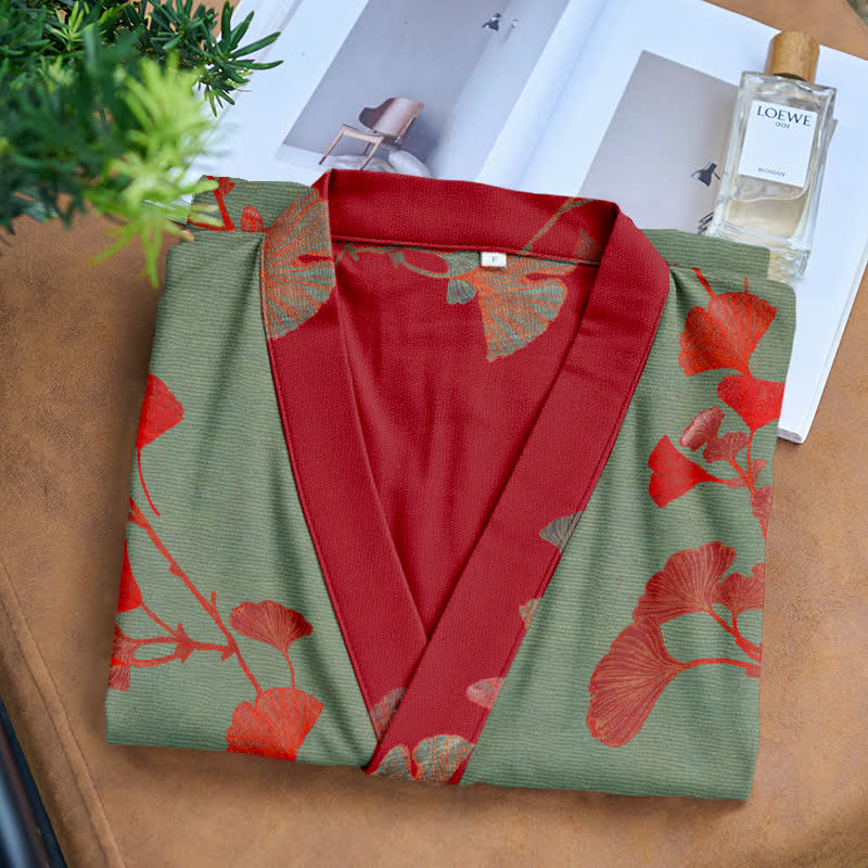 Kimono-Bademantel aus Bio-Baumwolle mit Ginkgoblatt - image 17