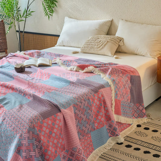 Patchwork Vintage Jacquard Baumwolle Leinen Quilt - 230 cm x 240 cm - image 0