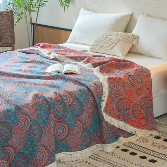Vintage-Steppdecke aus Baumwolle und Leinen mit kreisförmigem Muster - 230 cm x 240 cm - image 0
