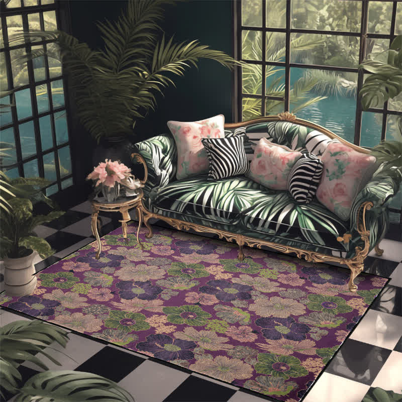 Faltbarer Anti-Rutsch-Teppich im Vintage-Stil mit botanischem Motiv - 153cm x 244cm - image 0